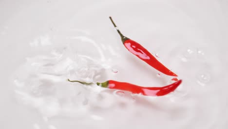 slow motion of chili pepper falling on the water surface for sanitization