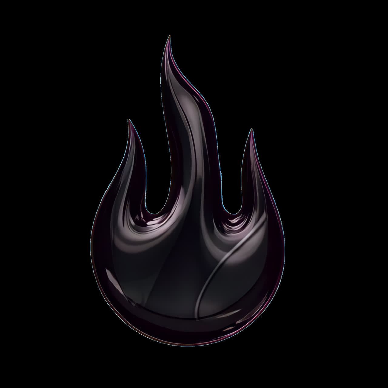 Glossy black flame icon animation isolated asset, transparent 4K video, alpha channel, ProRes 4444