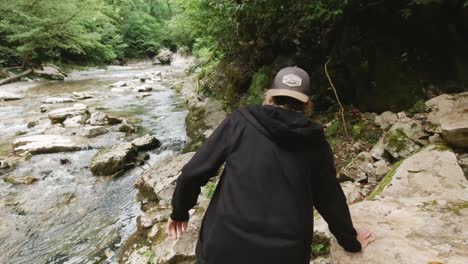 hiking through a beautiful mountain stream