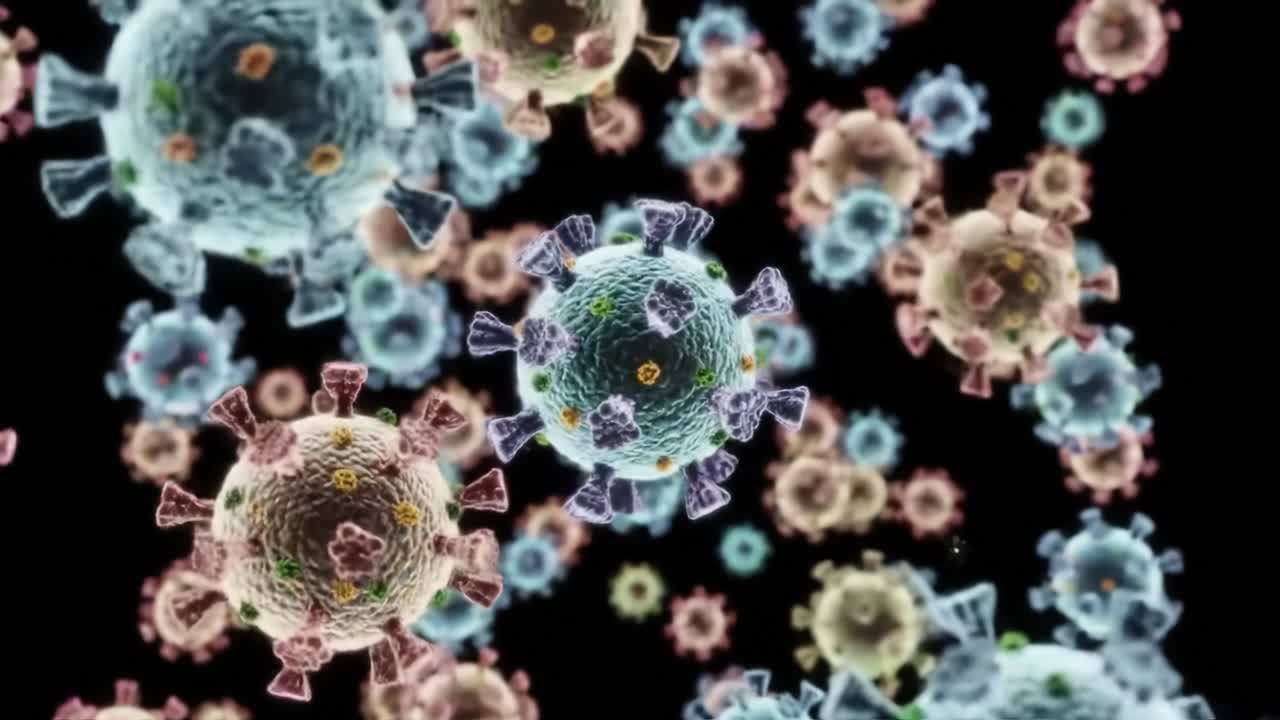 A Detailed Exploration of Virus Particles: Observing the Intricate Structures and Variations in Size, Color, and Shape of Microscopic Pathogens in Motion