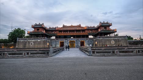 timelapse of the main entrance of the imperial citadel in hue, huge gate inside the city, vietnam