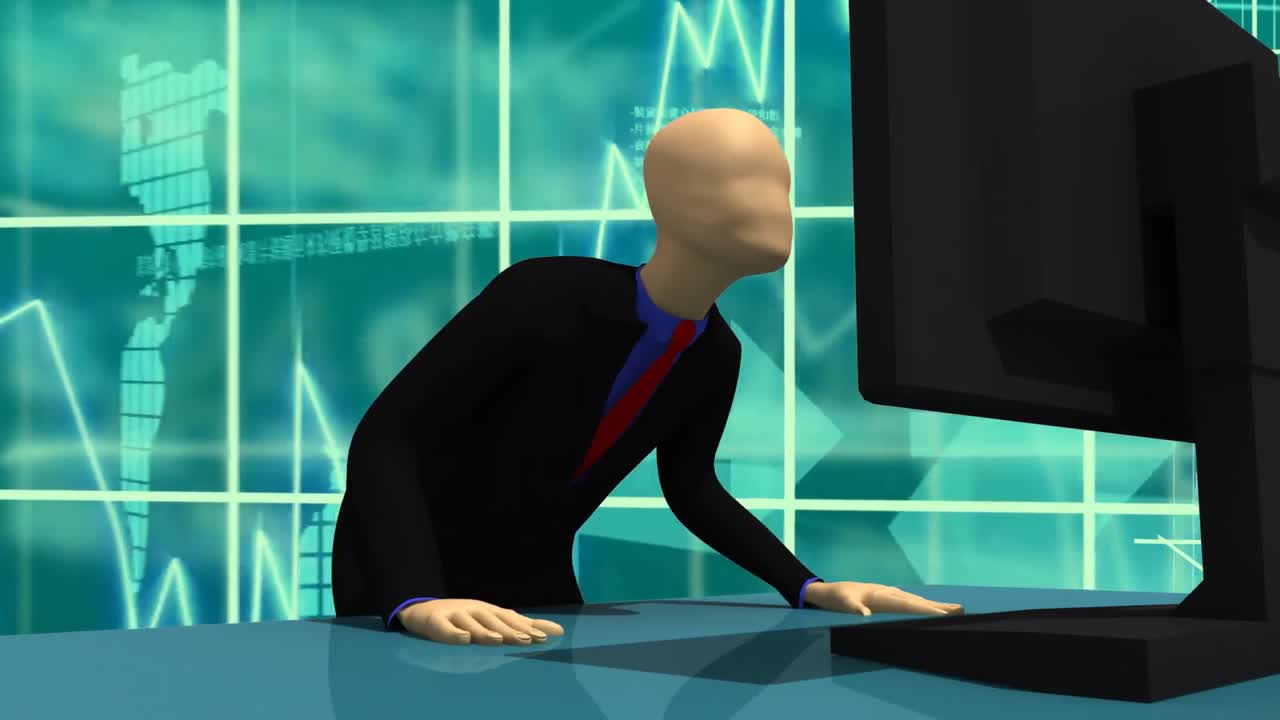 анимация, представляющая 3dman, сидящего перед экраном