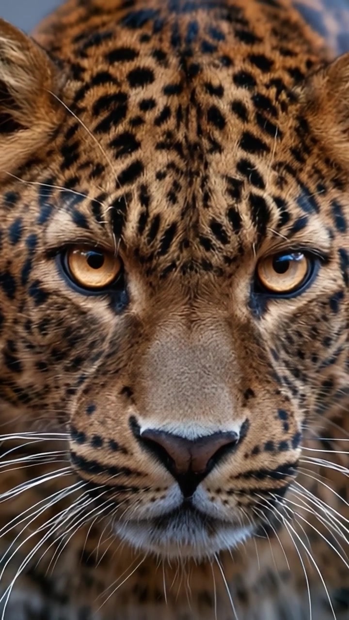 Görkemli Bir Leoparın Yakın Çekimi: Nefes Kesen Bir Hayvan Portresinde Kürkünün, Gözlerinin ve Bıyıklarının Büyüleyici Detayları