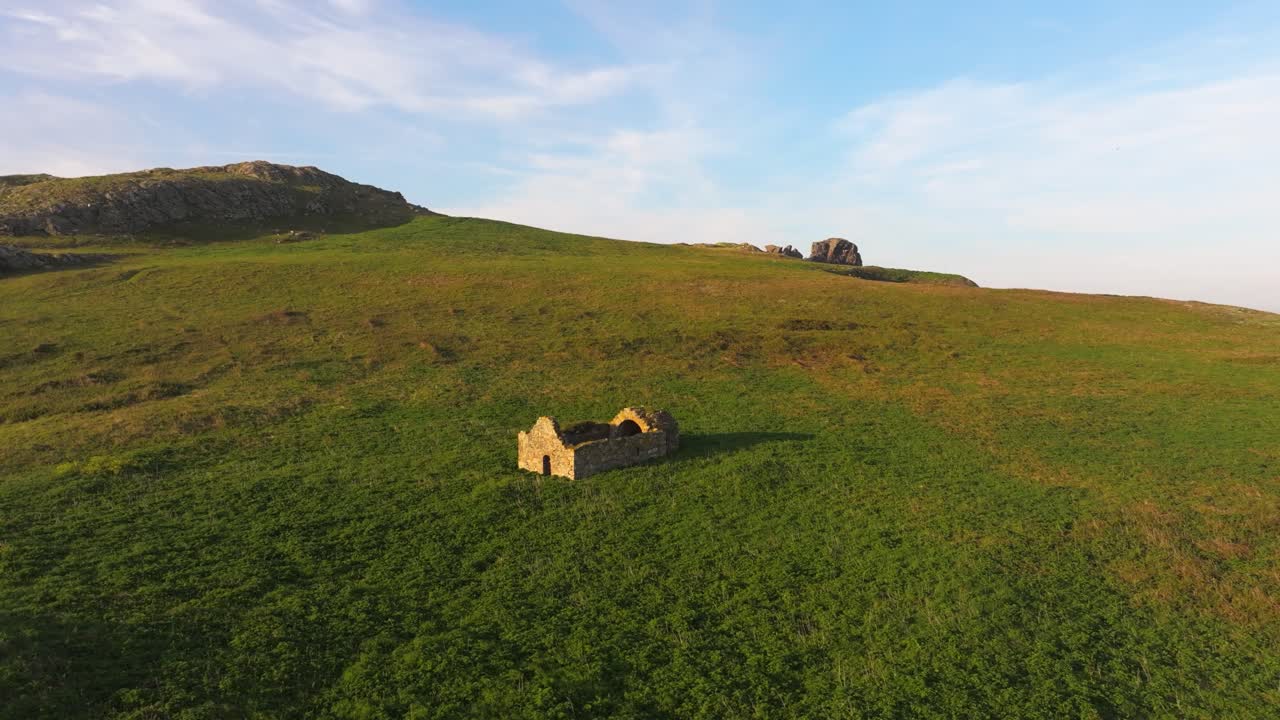 Ruins of a house Aerial in Ireland’s Eye - 4K Cinematic Drone Footage 05.22