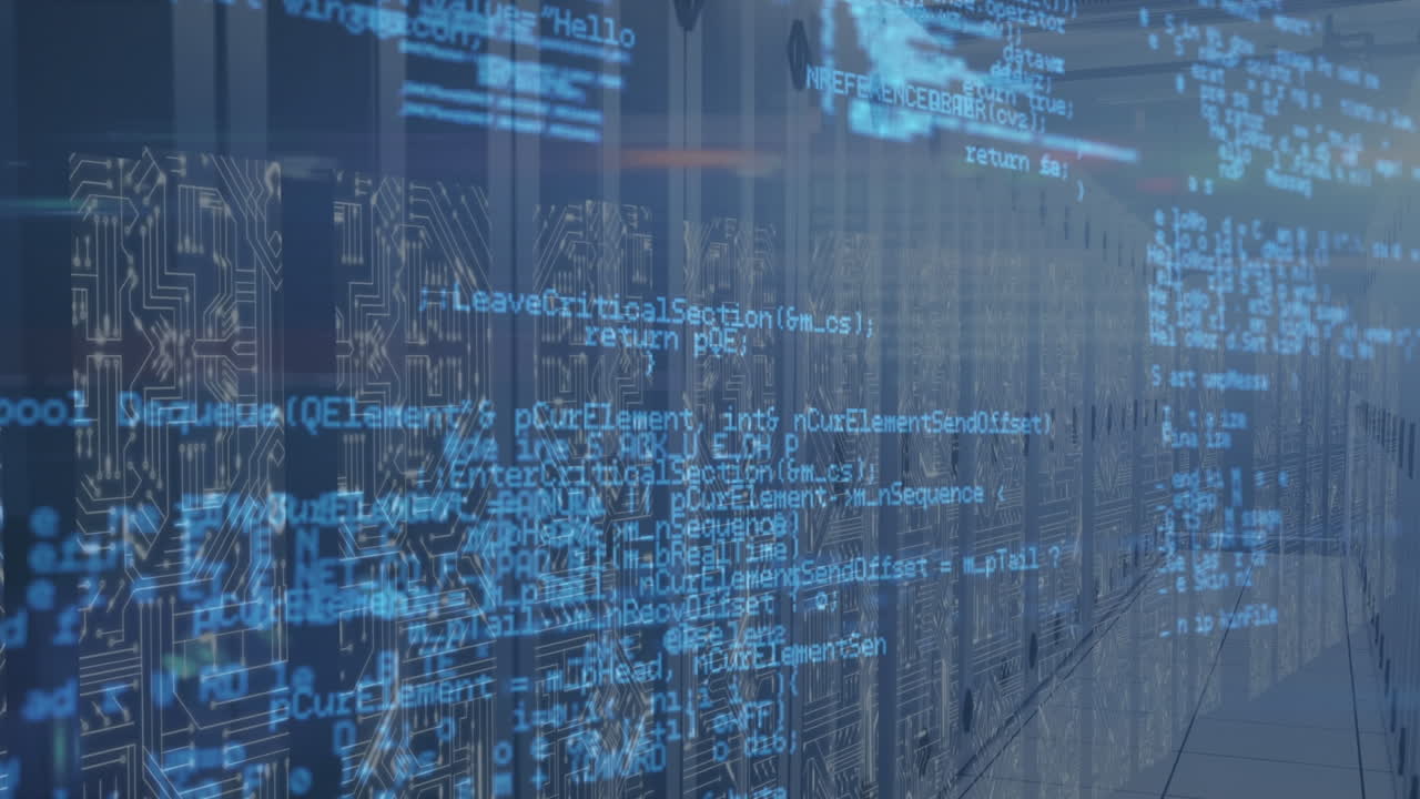 Animation of data processing over server room