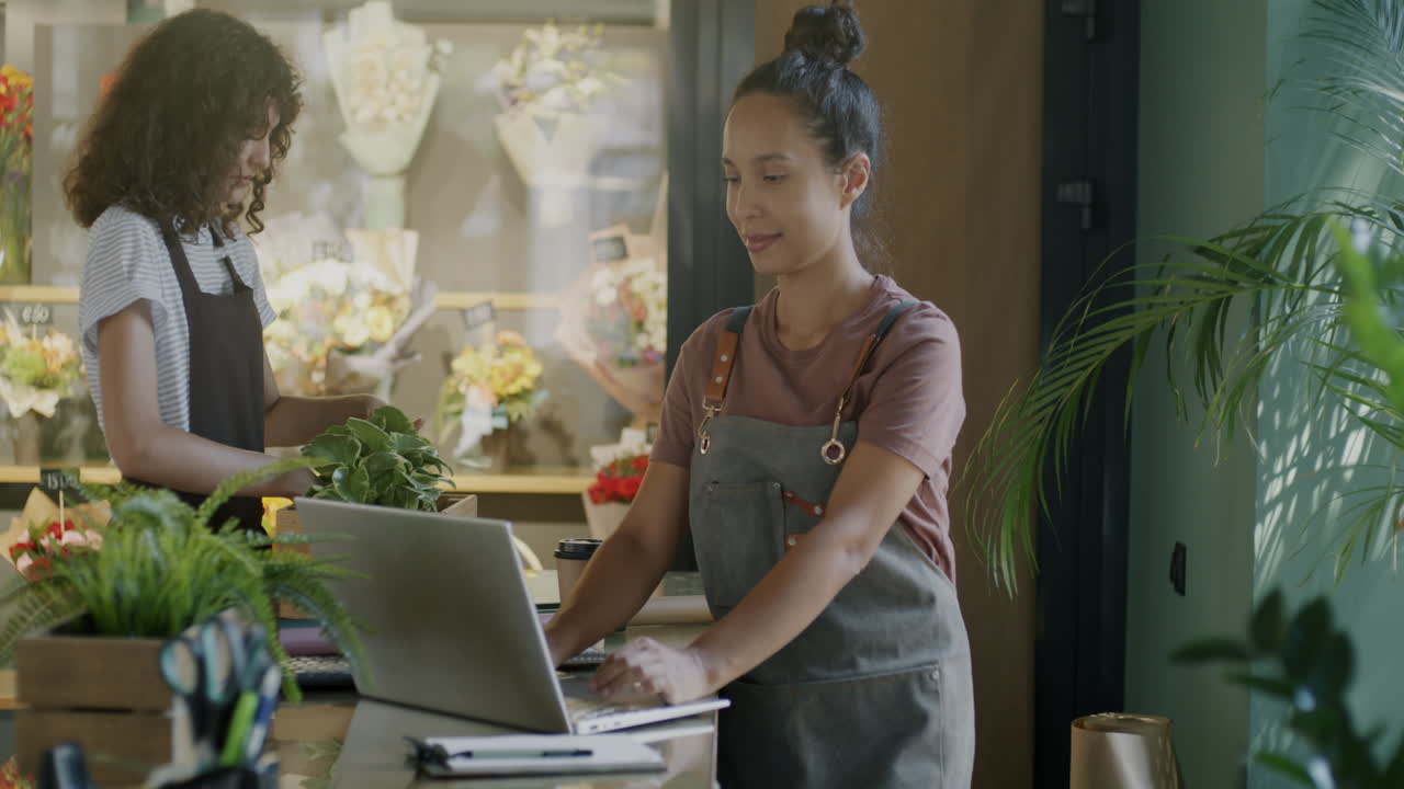 Two Women Working at a Florist Shop