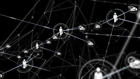 animación de la red de conexiones con las personas iconos con puntos brillantes
