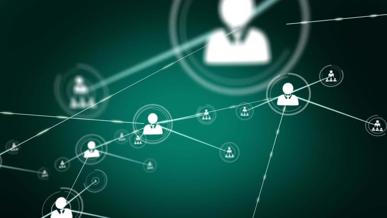 animación de la red de conexiones con iconos sobre fondo gris