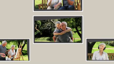 montage of a retired couple relaxing outside