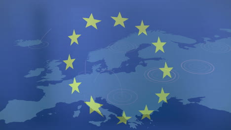 european union stars animation over map of europe with target circles