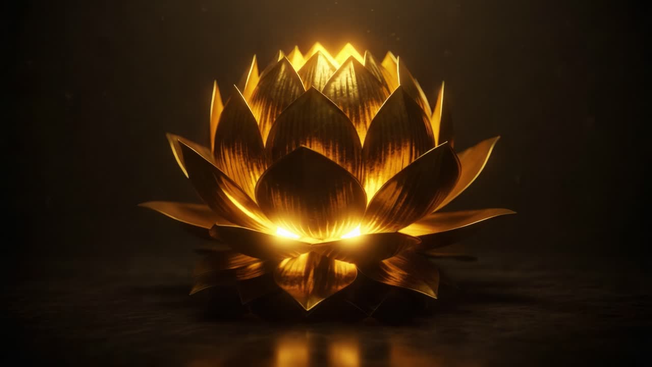 A Radiant Golden Lotus Blooming in Soft Light: A Stunning Visual Display of Nature's Elegance Captured in a Serene Atmosphere