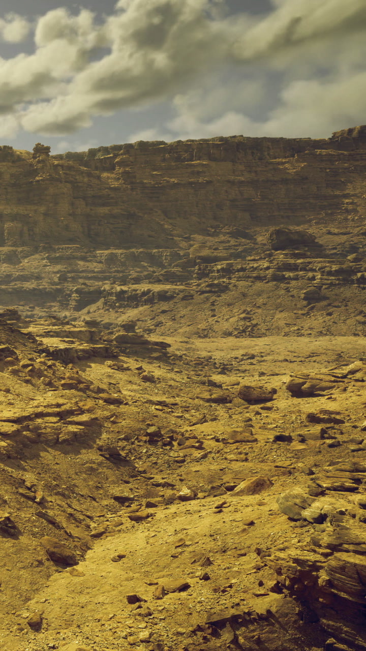 Exploring the vast desert landscape beneath a cloudy sky during golden hour