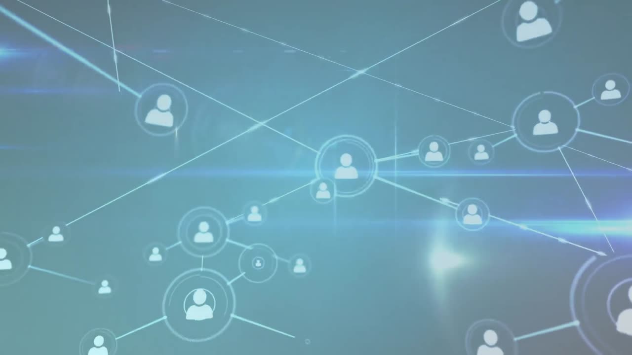 animación de la red de conexiones con las personas iconos sobre puntos brillantes