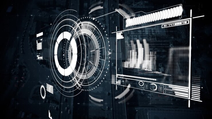 Animation of scope scanning and data processing over cityscape