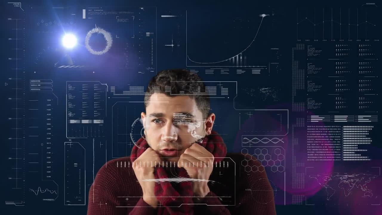 animación del procesamiento de datos financieros sobre el empresario caucásico