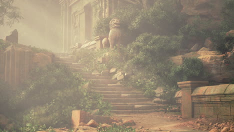 stairway leading to building in ancient temple ruins