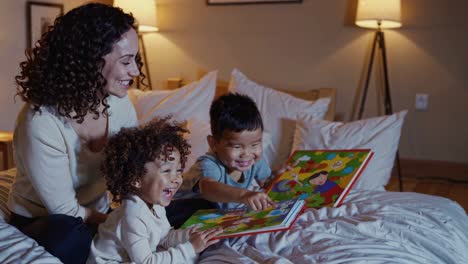 happy family reading bedtime story