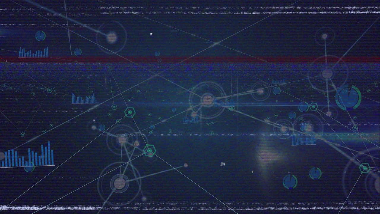 Animation of network of connections with icons over data processing