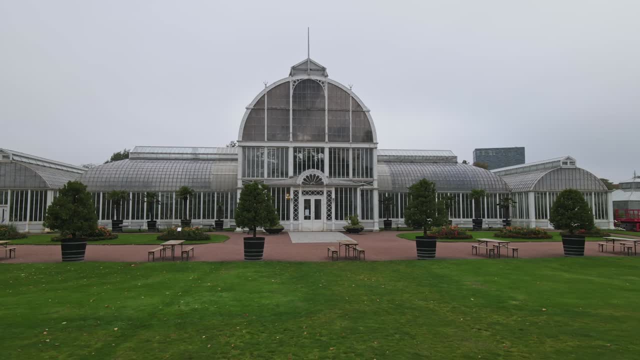 Front View Of The Palm House In Tradsgardsforeningen On A Gloomy Day In Central Gothenburg, Sweden