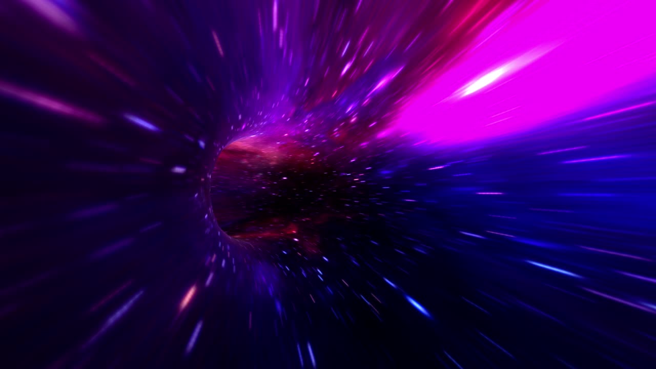 abstract púrpura rojo azul túnel de deformación hiperespacial a través del tiempo y el espacio animación.4k 3d bucle ciencia ficción viaje interestelar a través de agujero de gusano en el túnel de vórtice hiperespacio. abstract teletransportación salto de velocidad