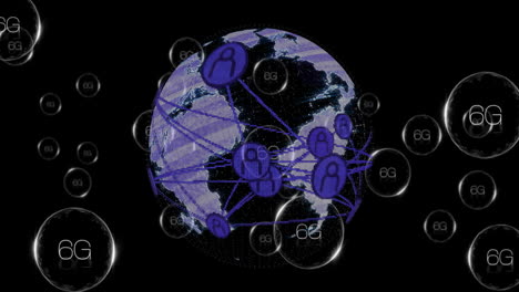 conexiones de red global y tecnología 6g sobre animación de la tierra giratoria