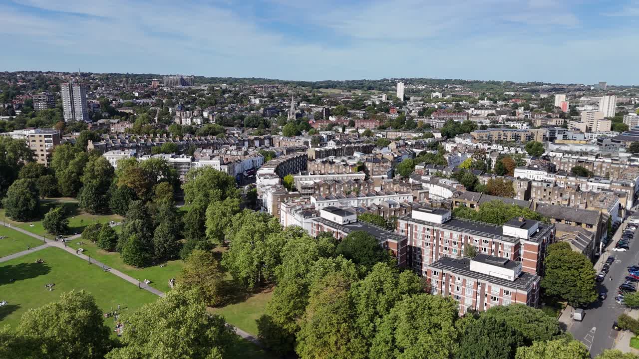 Houses and streets Primrose hill London UK drone,aerial summers day