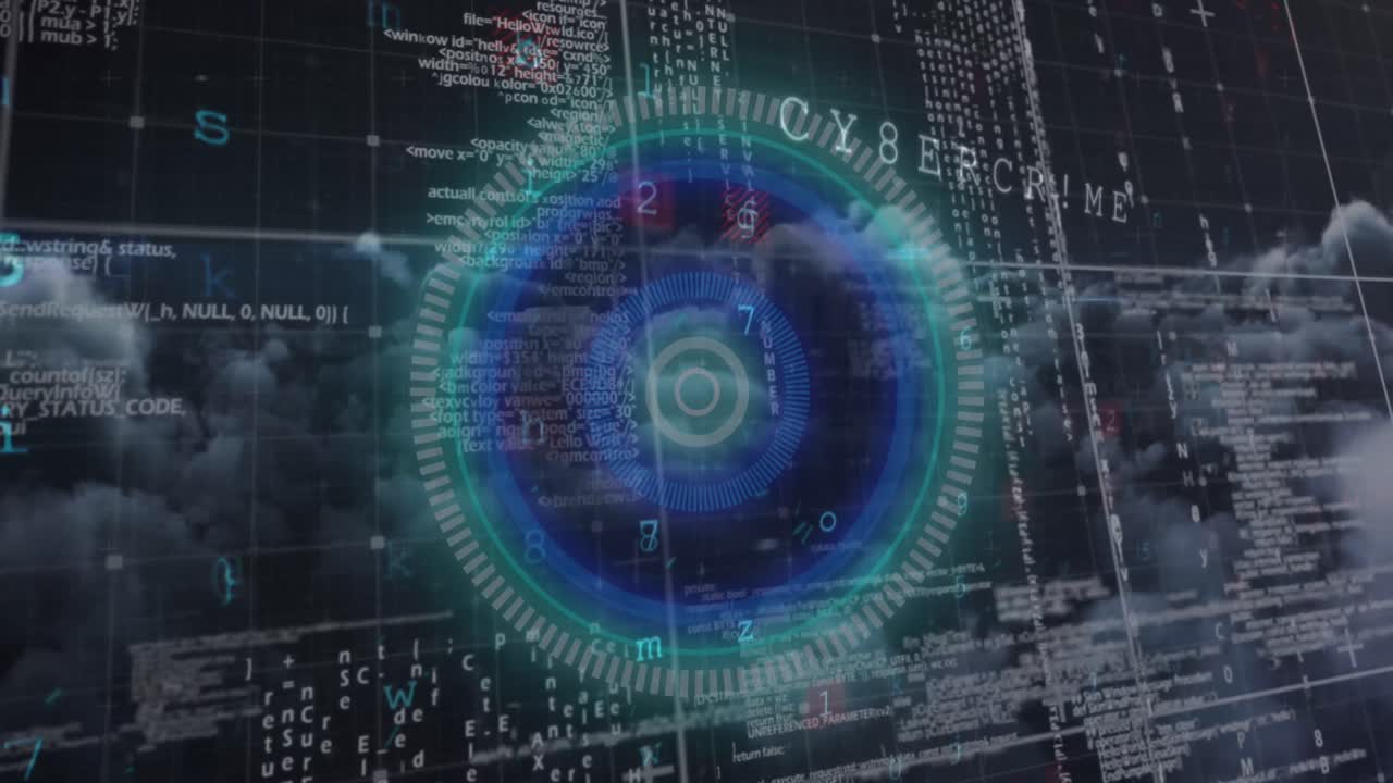 animación del procesamiento de datos y el alcance del escaneo sobre un fondo oscuro