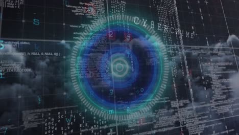 animación del procesamiento de datos y el alcance del escaneo sobre un fondo oscuro