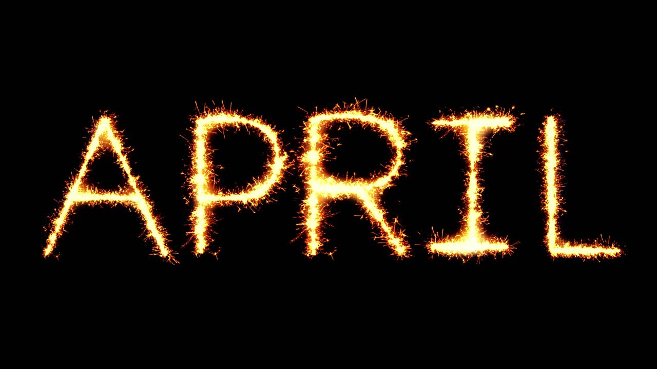 April text sparkler writing with glitter sparks particles firework on black 4k loop background