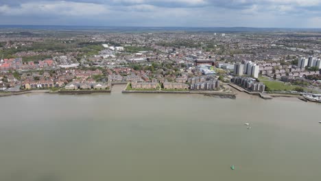 Grays-Town-aerial-Essex-on-river-Thames-UK-4k