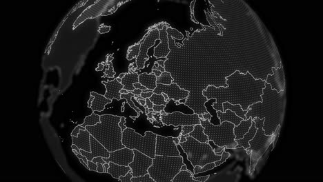 moldova country alpha for editing data analysis technology globe rotating, cinematic video showcases a digital globe rotating, zooming in on moldova country alpha for editing template