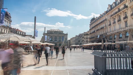 Montpellier-Place-De-La-Comedie-Hyperlapse-Día-Soleado