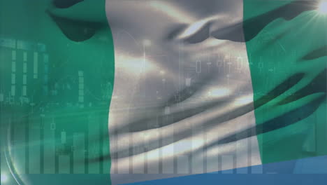 animation of financial data processing over flag of nigeria