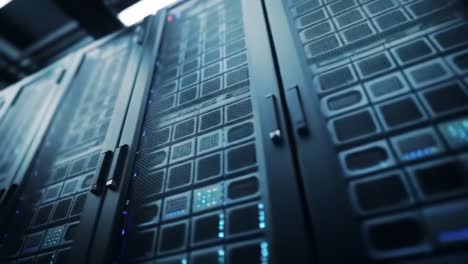 a close-up view of modern data center racks showcasing high-tech server storage units with advanced cooling and led indicators for optimal performance