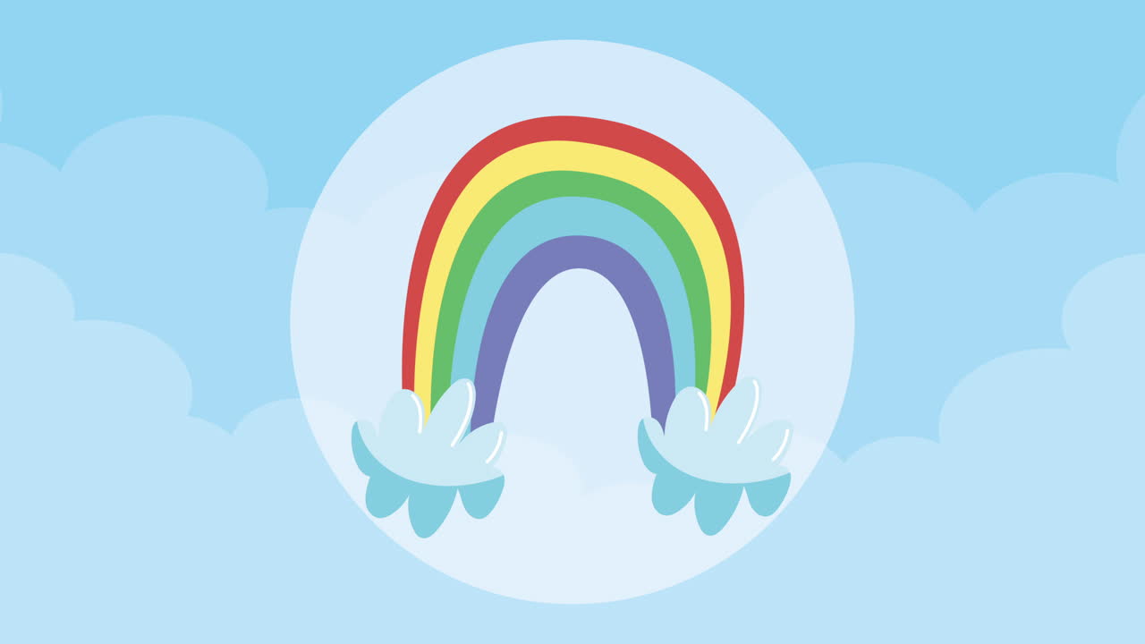 arco iris y nubes animación de cuento de hadas