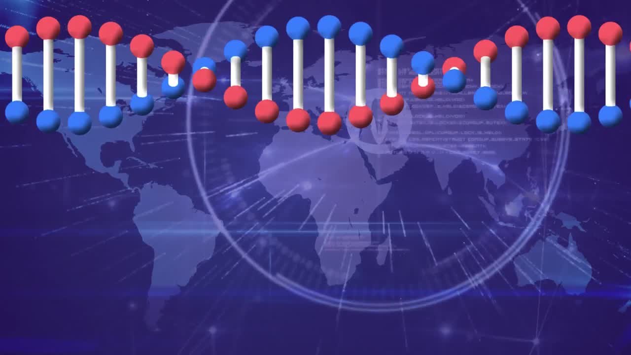 연결의 dna 가닥 네트워크와 세계 지도의 애니메이션