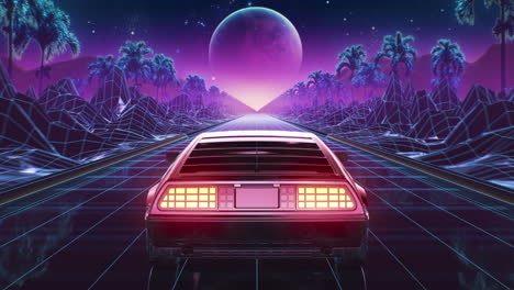 loop car and background neon retro wave 80s style