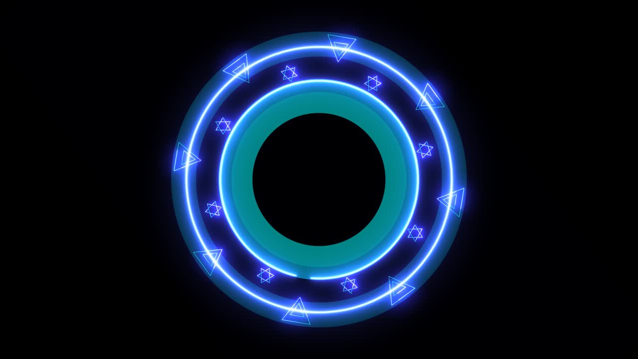 absorber círculo de estrella mágica brillo de láser azul rotación de luz pasando triángulo y estrella hexágono y crear láser rosado