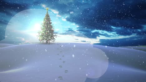 Animation-Von-Schnee,-Der-Zu-Weihnachten-über-Den-Weihnachtsbaum-Fällt