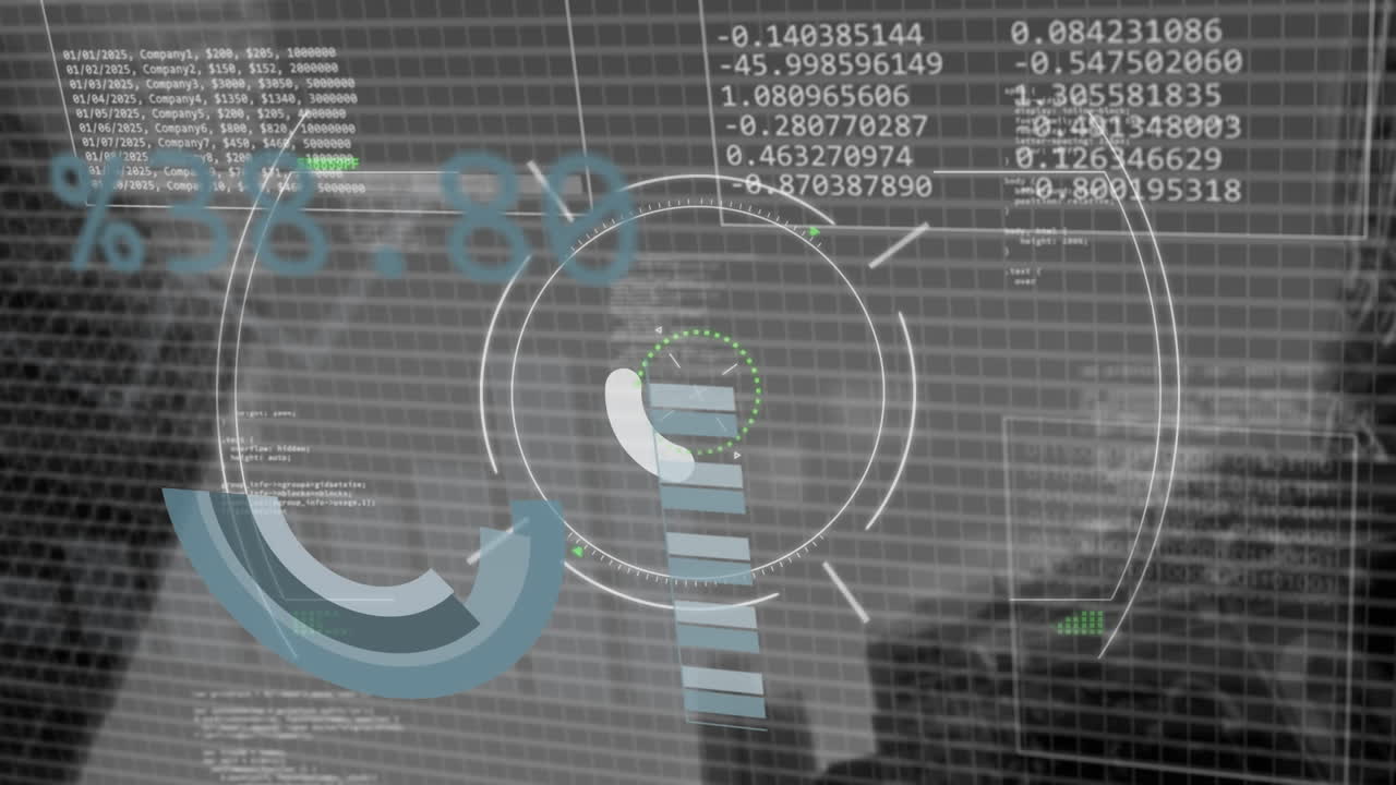 animación del procesamiento de datos financieros sobre la ciudad