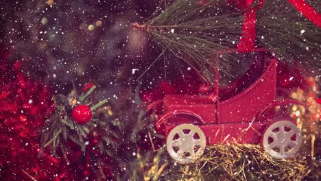 christmas tree decoration combined with falling snow