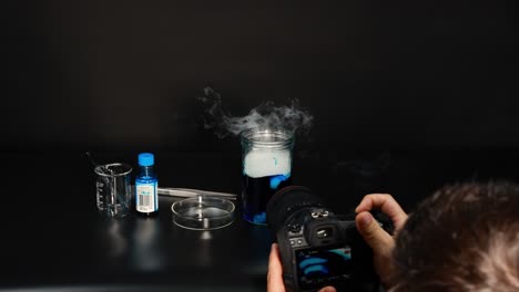 experiment showing smoke from dry ice reaction