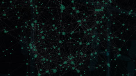 animación de puntos conectados con líneas y patrones abstractos sobre fondo negro.
