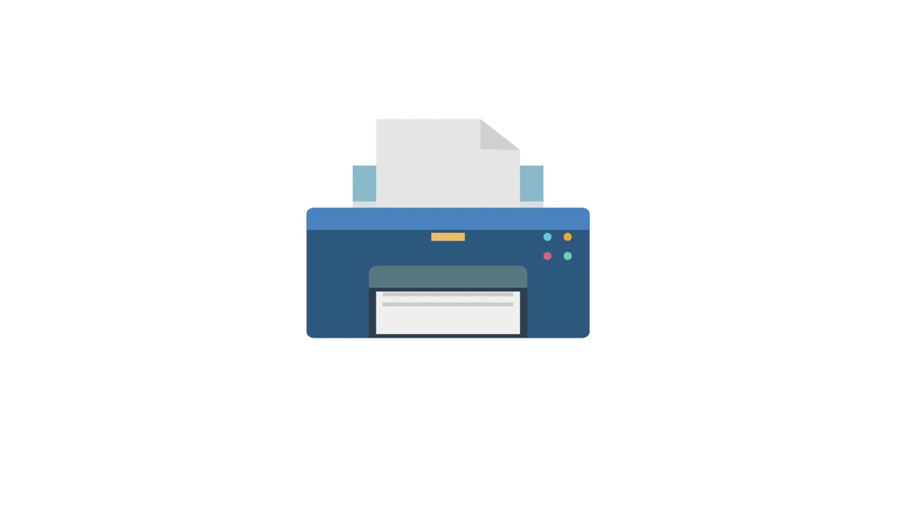 Flat Design Animation of a Printer Outputting a Document