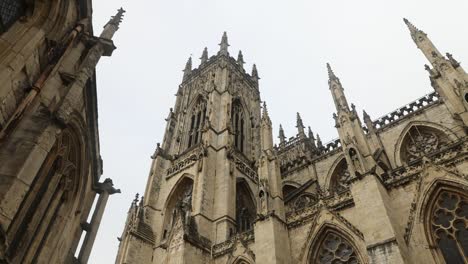 hand-held shot of a beautiful tower spire at the historic york minster