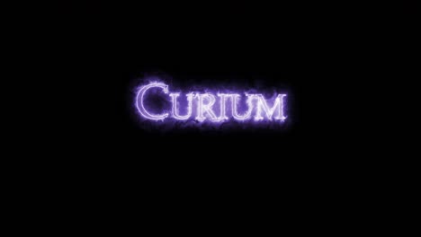 curium, chemical element, written with fire. loop