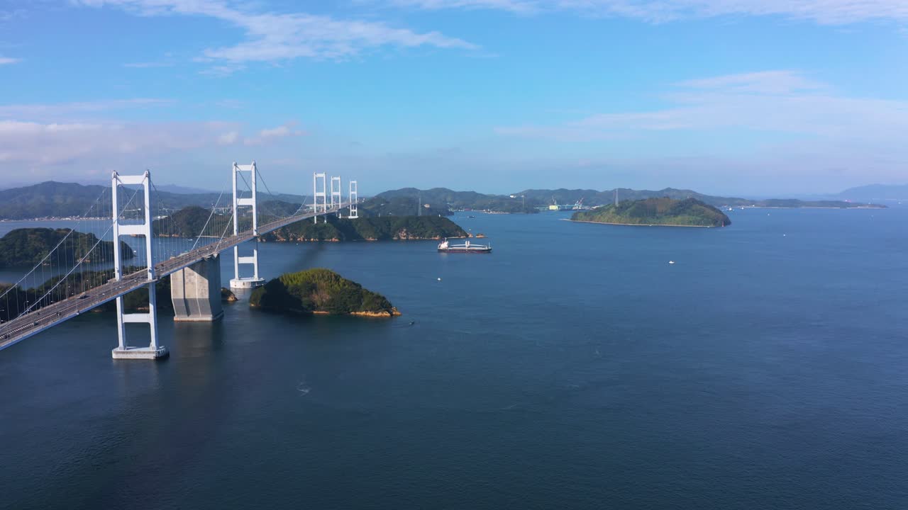 Aerial View of a Suspension Bridge Over the Ocean