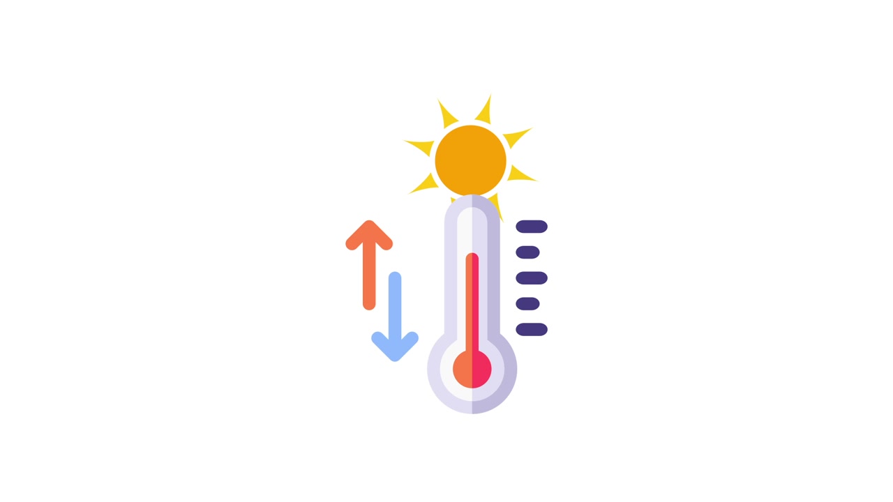 Animated Thermometer Icon with Sun and Temperature Arrows