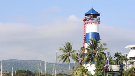 static view of a lighthouse with changing clouds