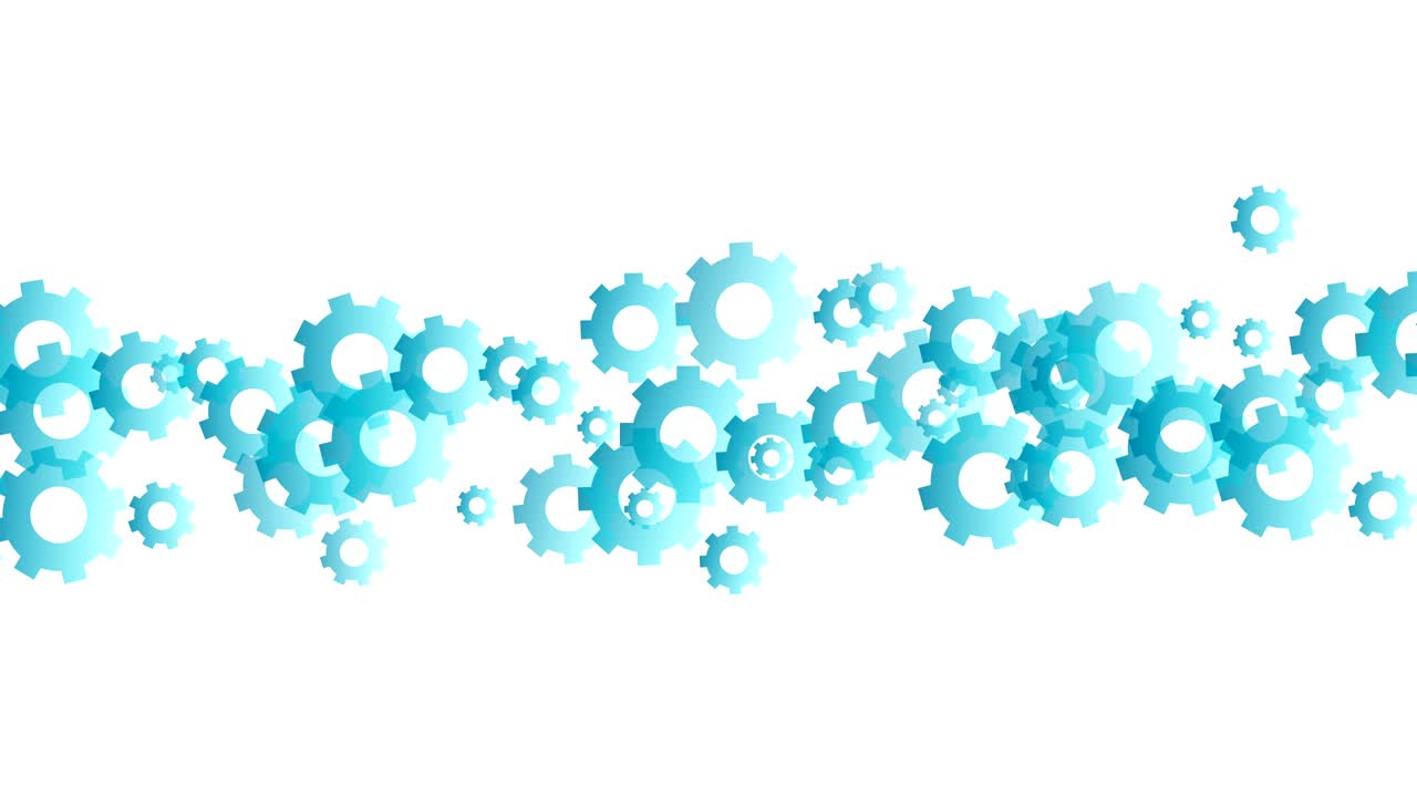 abstracto de ingeniería transparente engranaje movimiento patrón, trabajo en equipo sistema concepto de diseño ilustración color azul sobre fondo blanco animación de bucle sin costuras 4k, con espacio de copia